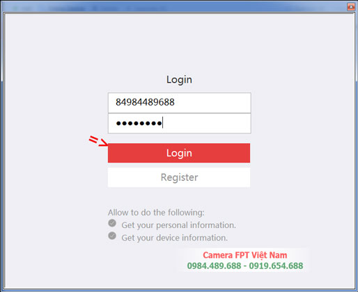Nhập User và mật khẩu đăng nhập tài khoản Hik connect pc